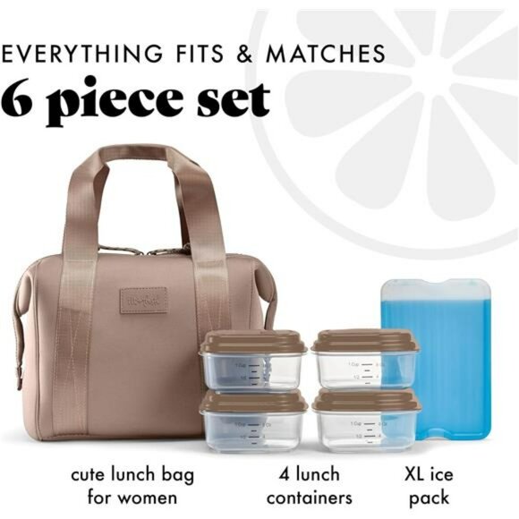 Insulated Lunch Bag for Women Large Neoprene Work Tote with Containers and Ice P - Picture 4 of 7